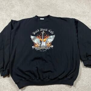 Hard Rock Cafe Sweatshirt Mens XL Black Flames New York Guitar Music Crewneck